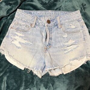 American Eagle Outfitters Light Blue Distressed High Waist Shorts